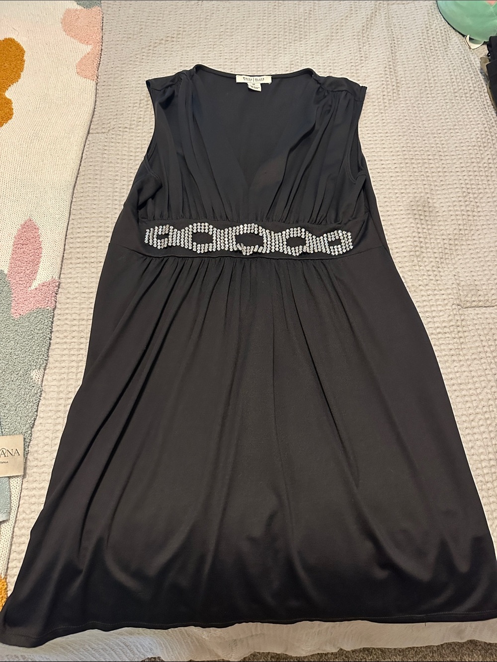 White House Black Market Black V-Neck Mini Dress with Crystal Waist